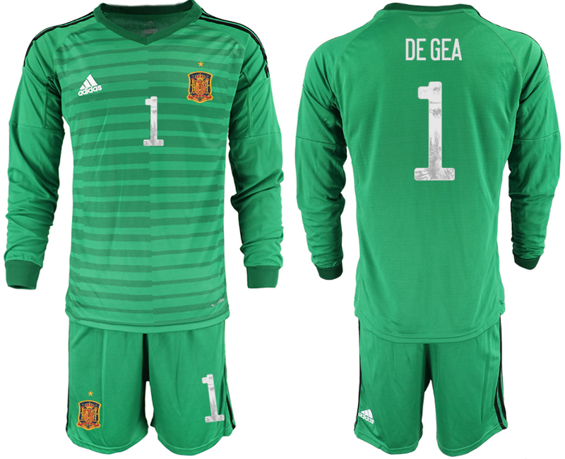 Men 2021 European Cup Spain green Long sleeve goalkeeper #1 Soccer Jersey5->spain jersey->Soccer Country Jersey